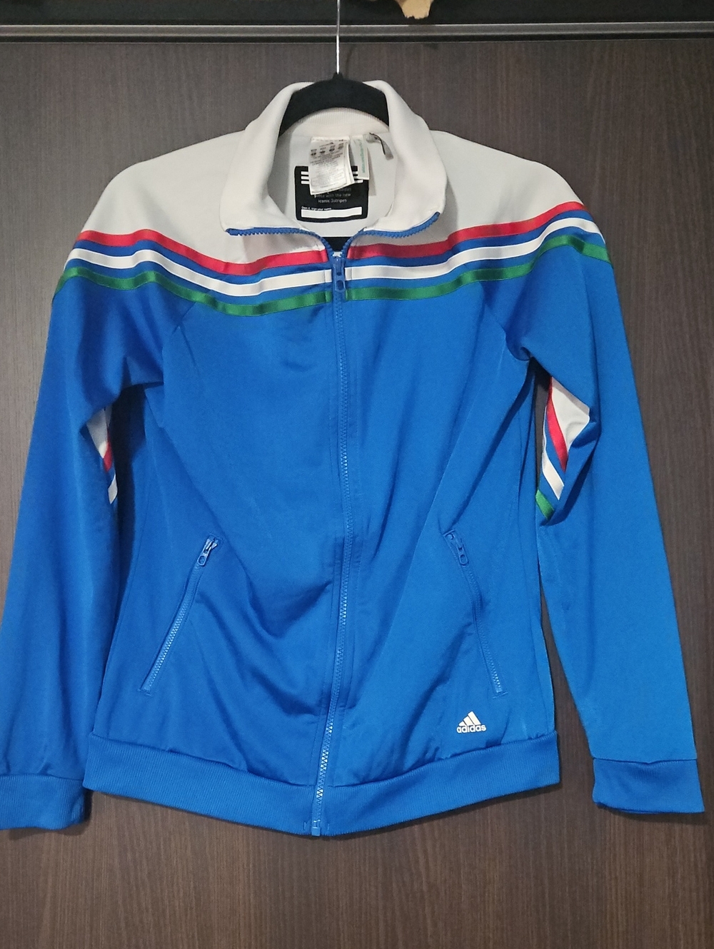 adidas Blue Track Jacket with Multicolor Stripes